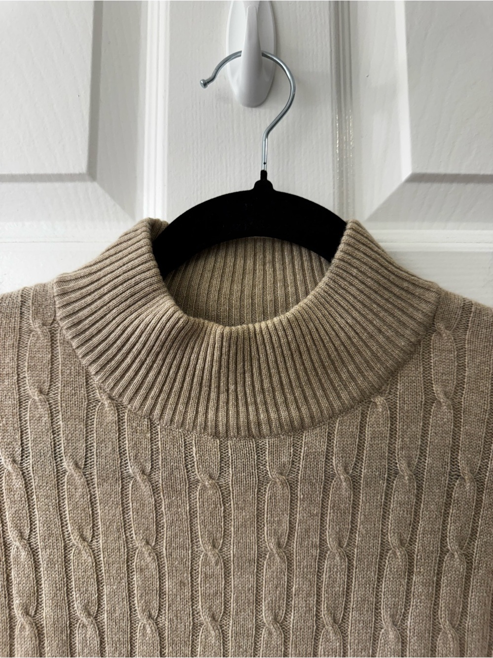 Charter Club Beige Cashmere Cable Knit Short-Sleeve Turtleneck Sweater L - Picture 5 of 8